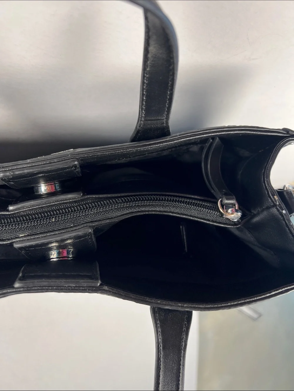 Nine West Black Embossed Satchel with Detachable Strap